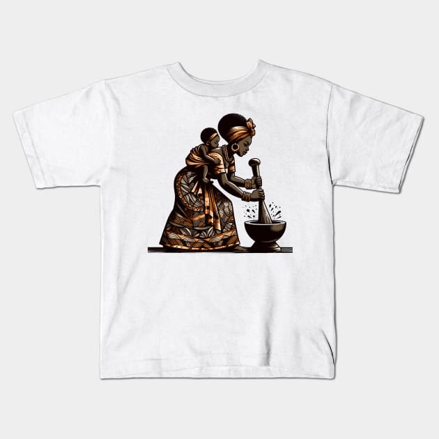 Afrocentric Mother And Baby Kids T-Shirt by Graceful Designs